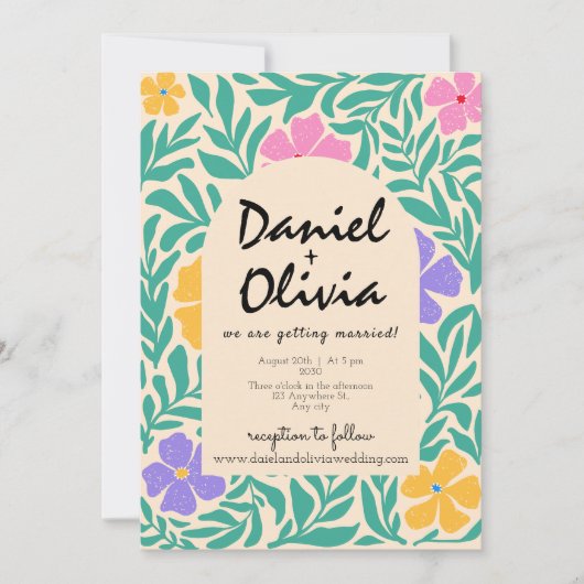 Groovy Funky Bloemen met QR Fotobruiloft Kaart (Voorkant)