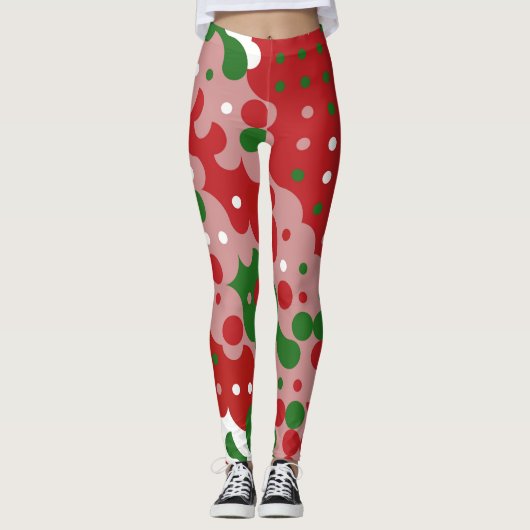 Groovy Funky Mod Retro Kerstpatroonpatroon Leggings (Voorkant)