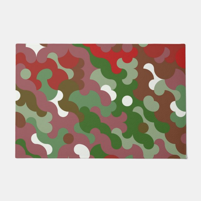 Groovy Funky Retro Boho Red en Green Kerstmis Deurmat (Voorkant)