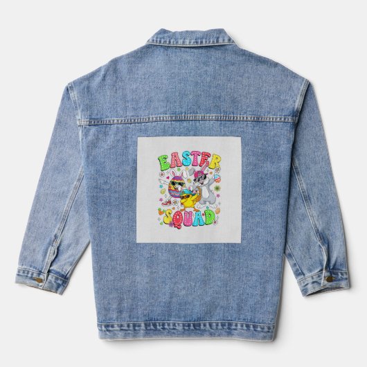 Groovy Funny Rabbit Egg Chick Easter Squad Day Men Denim Jacket (Achterkant)