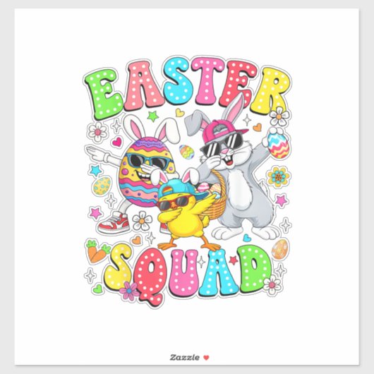 Groovy Funny Rabbit Egg Chick Easter Squad Day Men Sticker (Vel)