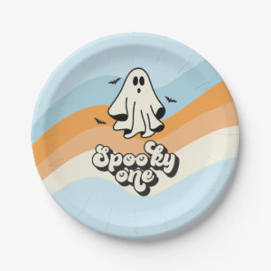 groovy Geest retro Halloween Spoken Een Blauw Papieren Bordje