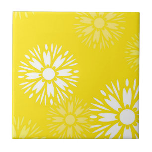 Groovy Gele Madeliefjes Bloem Retro Bloempatroon Tegeltje