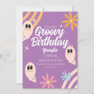 Groovy Ghost Bloemrijke Retro Halloween Feest Kaart