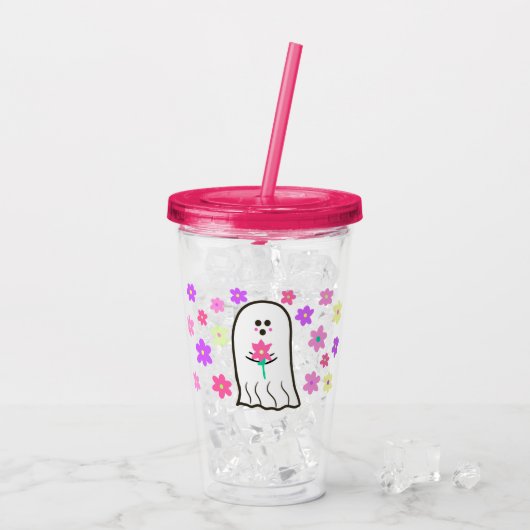 Groovy Ghost met bloemen Acryl Drinkbeker (Achterkant ijs)