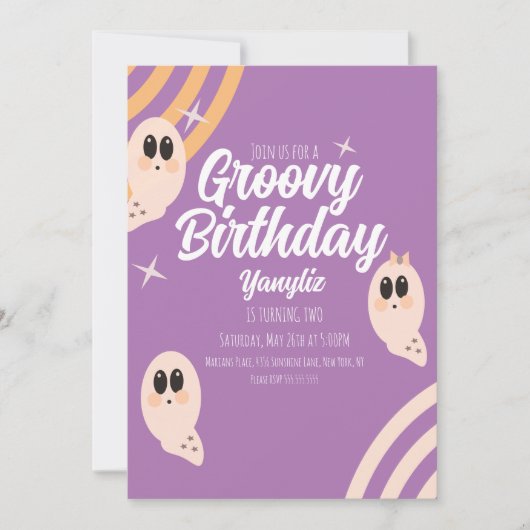 Groovy Ghost Retro Halloween Birthday Party Kaart (Voorkant)