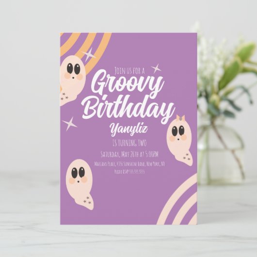 Groovy Ghost Retro Halloween Birthday Party Kaart (Staand voorkant)