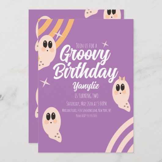 Groovy Ghost Retro Halloween Birthday Party Kaart (Voorkant / Achterkant)