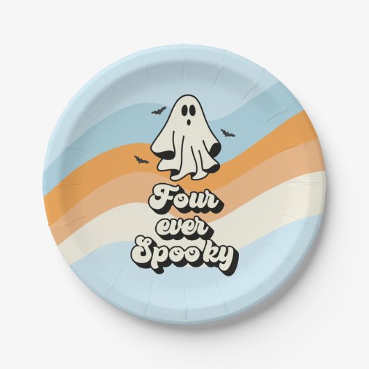 groovy Ghost retro Halloween Four Ever Spooky Papieren Bordje (Voorkant)