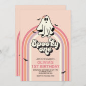 groovy Ghost retro Halloween Spooky One Birthday Kaart (Voorkant / Achterkant)