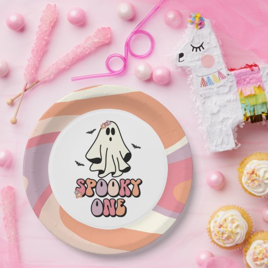 groovy Ghost retro Halloween Spooky One Birthday Papieren Bordje (Feest)