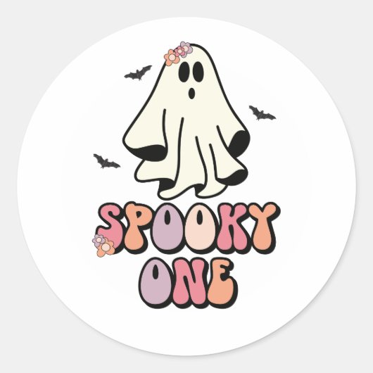 groovy Ghost retro Halloween Spooky One Birthday Ronde Sticker (Voorkant)