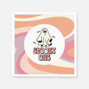 groovy Ghost retro Halloween Spooky One Birthday Servet