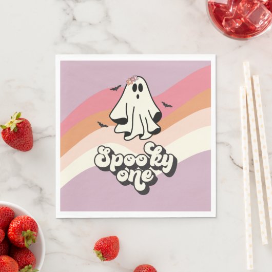 groovy Ghost retro Halloween Spooky One Birthday Servet (Insitu)