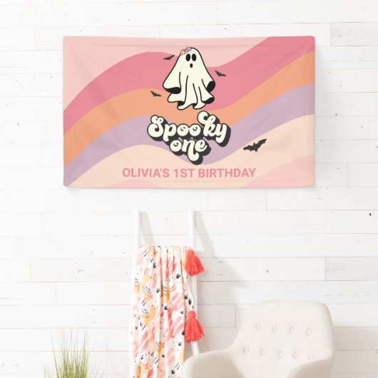 groovy Ghost retro Halloween Spooky One Birthday Spandoek (Insitu)