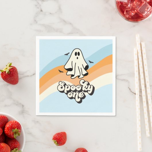 groovy Ghost retro Halloween Spooky One Blue Servet (Insitu)