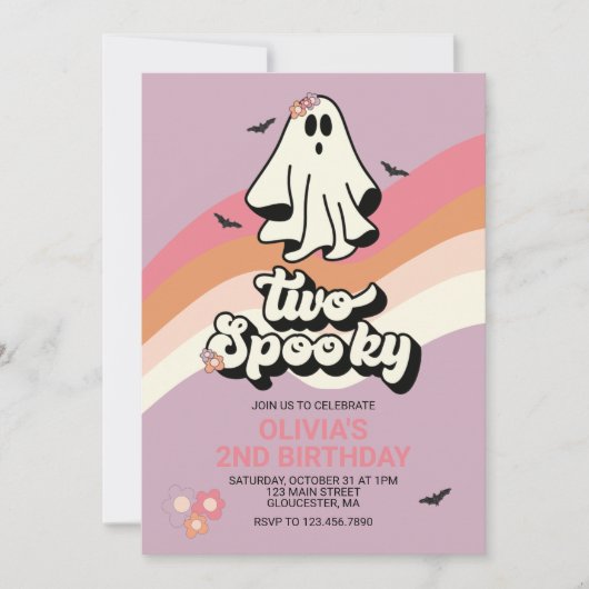 groovy Ghost retro Halloween Two Spooky Birthday Kaart (Voorkant)