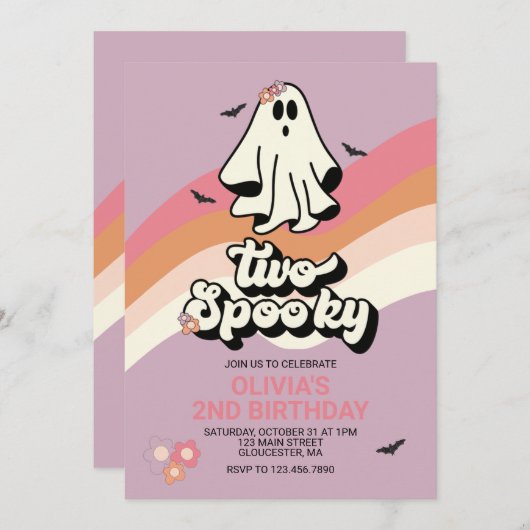 groovy Ghost retro Halloween Two Spooky Birthday Kaart (Voorkant / Achterkant)
