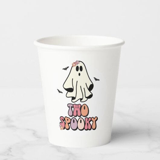 groovy Ghost retro Halloween Two Spooky Birthday Papieren Bekers (Voorkant)