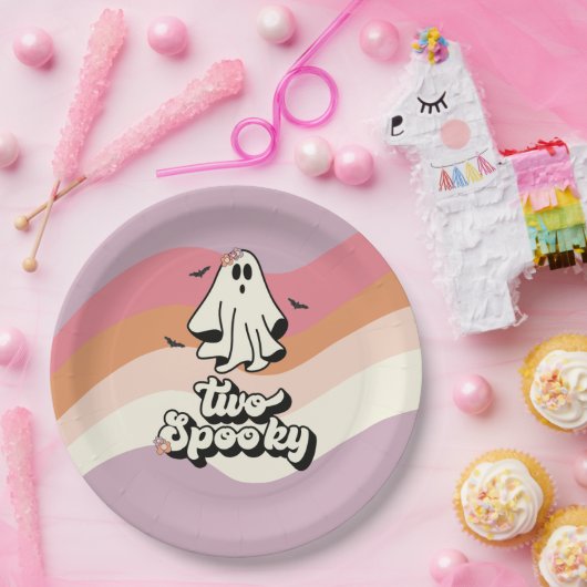 groovy Ghost retro Halloween Two Spooky Birthday Papieren Bordje (Feest)