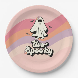groovy Ghost retro Halloween Two Spooky Birthday Papieren Bordje