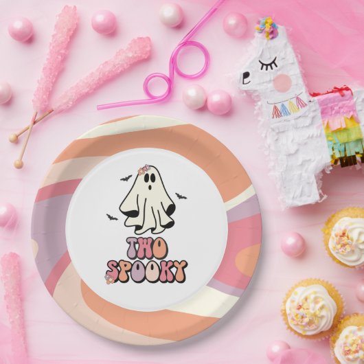 groovy Ghost retro Halloween Two Spooky Birthday Papieren Bordje (Feest)