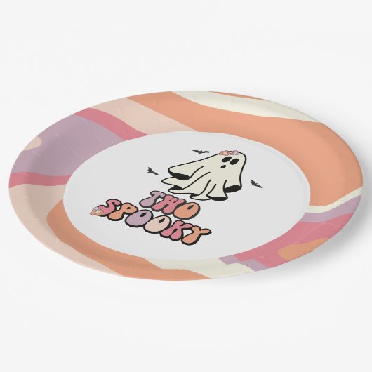 groovy Ghost retro Halloween Two Spooky Birthday Papieren Bordje (Gekanteld)