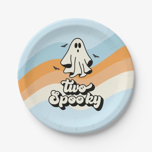 groovy Ghost retro Halloween Two Spooky blue Papieren Bordje (Voorkant)