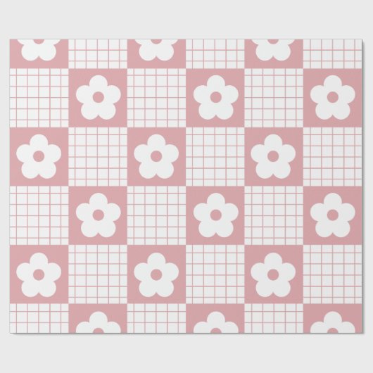 Groovy Girly Pink Psychedelic Checkerboard, Y2K Cadeaupapier (Vlak)
