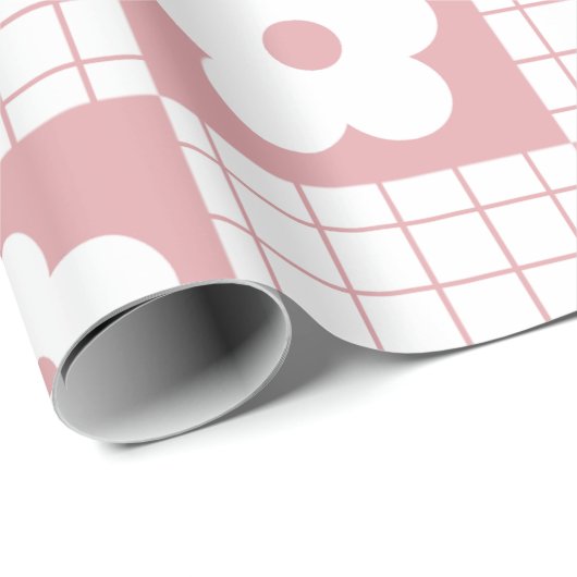 Groovy Girly Pink Psychedelic Checkerboard, Y2K Cadeaupapier (Rol Hoek)