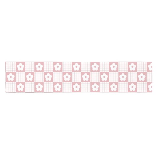 Groovy Girly Pink Psychedelic Checkerboard, Y2K Korte Tafelloper (Horizontaal)