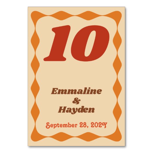 Groovy golvende Sinaasappel en bruin tafelnummer K (Achterkant)