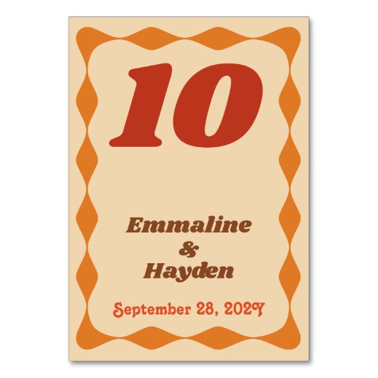 Groovy golvende Sinaasappel en bruin tafelnummer K (Voorkant)