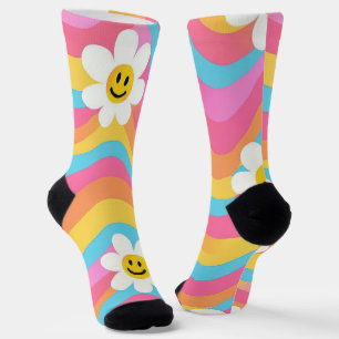 Groovy Golvende Smiley Bloem Retro Sokken