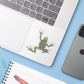Groovy Green en Gold Fractal Tree Frog Sticker (Laptop met iPhone)