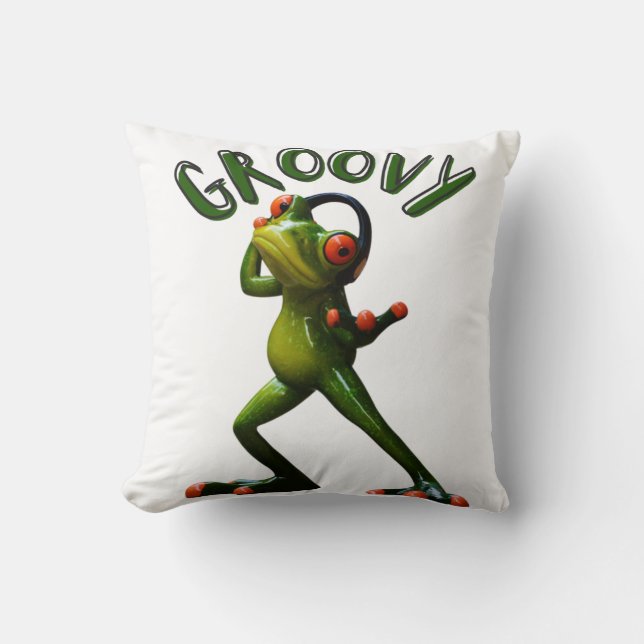Groovy Green Frog Kussen (Voorkant)