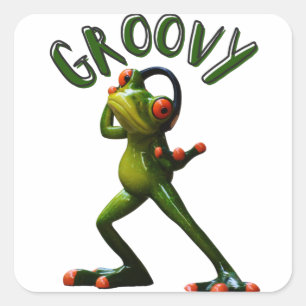 Groovy Green Frog Vierkante Sticker