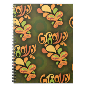 Groovy Green Sixties Butterflies Cartoon Pattern Notitieboek