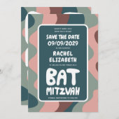 Groovy Green Waves Custom Bat Bar Bnai Mitzvah Save The Date (Voorkant / Achterkant)