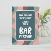 Groovy Green Waves Custom Bat Bar Bnai Mitzvah Save The Date (Staand voorkant)