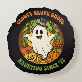 Groovy Grove Geest Retro Halloween Rond Kussen