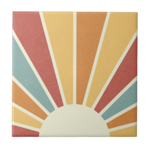 Groovy grunge retro stijl zonneschijn ontwerp tegeltje