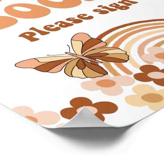 Groovy Guest Book Retro Hippie Party Sign Poster (Hoek)