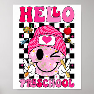 Groovy Hallo Preschool Pre-k Studenten Eerste Dag Poster