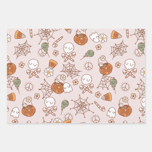 Groovy Halloween Boo Ghost Grappig Retro Patroon Inpakpapier Vel (Voorkant)