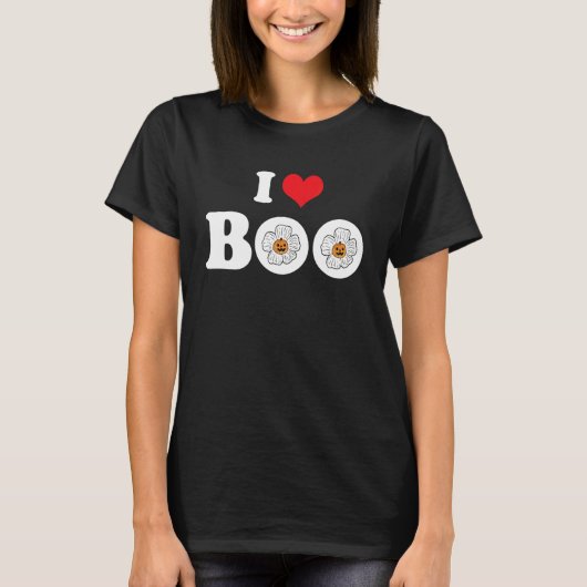 Groovy Halloween Floral Pumpkin I Love Boo Heart T-shirt (Voorkant)