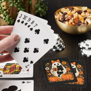 Groovy Halloween Geest met Zwarte Kat Bloem Pokerkaarten