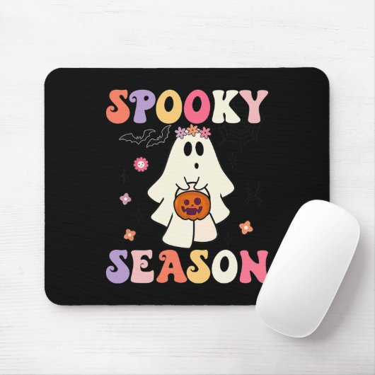 Groovy Halloween Ghost Holding Pompoen Spooky Zeee Muismat (Met muis)