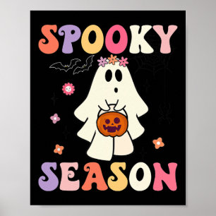 Groovy Halloween Ghost Holding Pompoen Spooky Zeee Poster