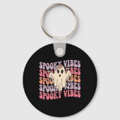 Groovy Halloween Spooky Vibes Retro Floral Ghost C Sleutelhanger (Voorkant)